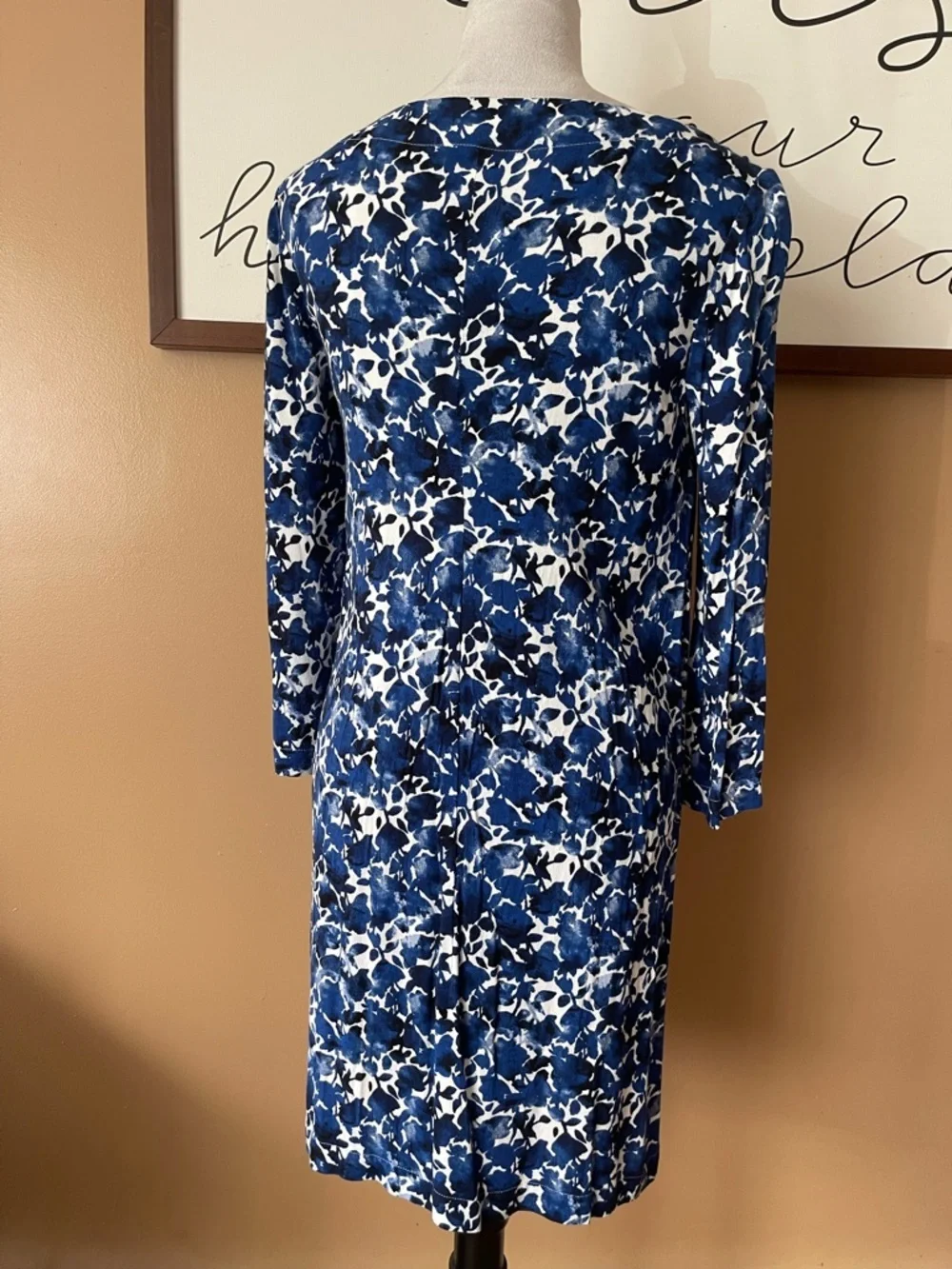J. Crew Navy and White Floral Long Sleeve Shift Dress size small
